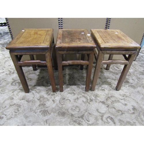 2226 - Three Chinese hardwood occasional tables of rectangular form with moulded outline and supports, unit... 