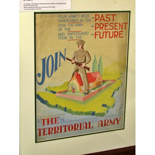 47 - A. Bovill (20th Century) - 'Join the Territorial Army' original 1950s gouache illustration used to p... 