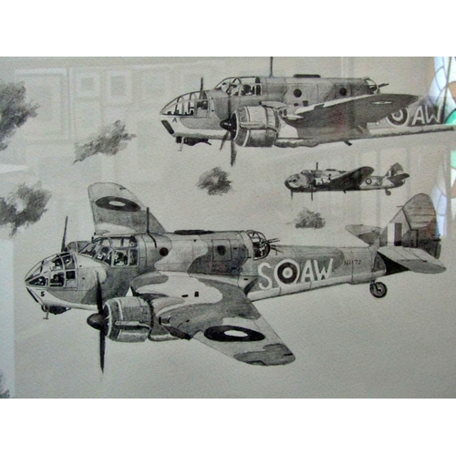 49 - Three World War II related watercolour and pencil artworks by different artists, to include: Gordon ... 