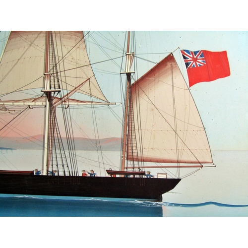 57 - Naval Interest, 20th Century - Ship sailing off the coast of Naples flying the red ensign, with Vesu... 