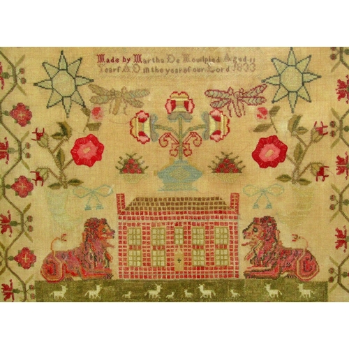 62 - William IV Channel Islands needlework sampler, by Martha de Mouilpied aged 11 years, dated 1833, wit... 