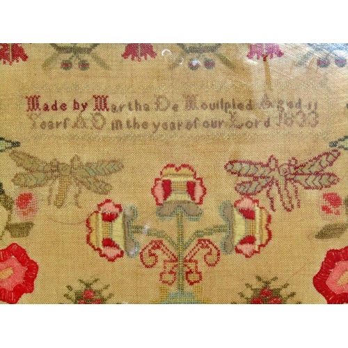 62 - William IV Channel Islands needlework sampler, by Martha de Mouilpied aged 11 years, dated 1833, wit... 