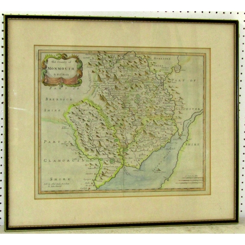 64 - Two framed maps, to include: Robert Morden (c.1650-1703) - 'The County of Monmouth', hand-coloured e... 