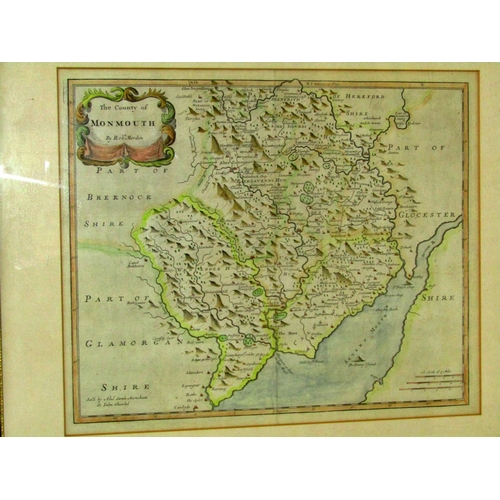 64 - Two framed maps, to include: Robert Morden (c.1650-1703) - 'The County of Monmouth', hand-coloured e... 