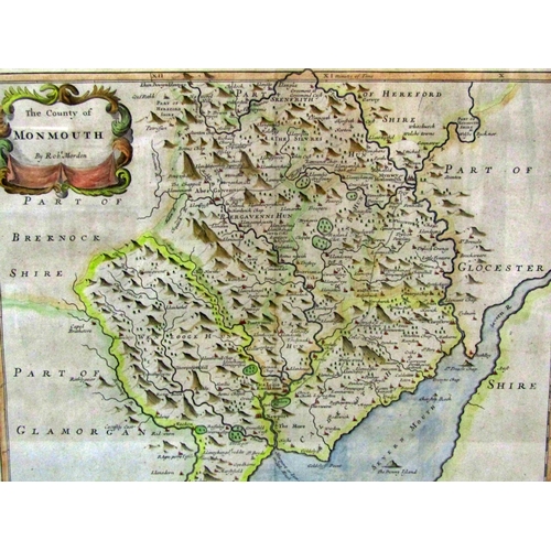 64 - Two framed maps, to include: Robert Morden (c.1650-1703) - 'The County of Monmouth', hand-coloured e... 