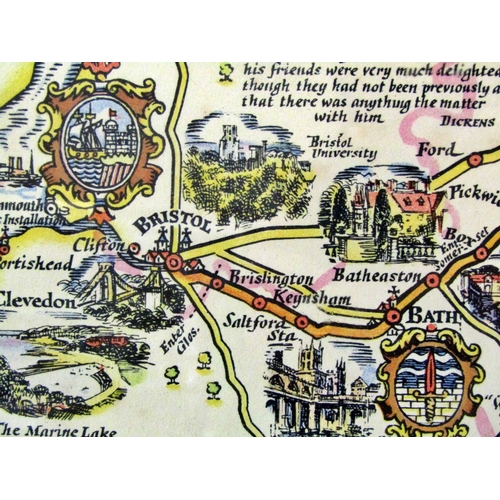 65 - After A. E. Taylor - 'Pratts High Test Plan of the Bath Road' (1930), colour print with original 'Pr... 