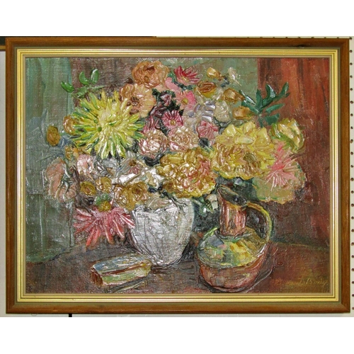 78 - Edna D. Bridge (20th Century) - Still life study with vase of flowers (1960), signed and dated below... 