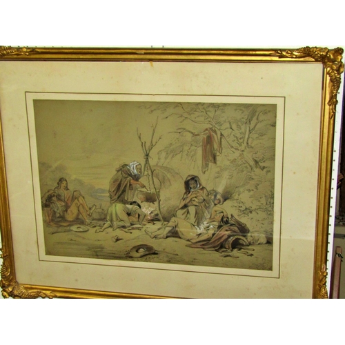 91 - Hablot Knight Browne 'Phiz' (1815-1882) - Gypsies, charcoal/conte, watercolour and bodycolour on pap... 