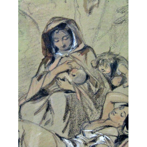 91 - Hablot Knight Browne 'Phiz' (1815-1882) - Gypsies, charcoal/conte, watercolour and bodycolour on pap... 