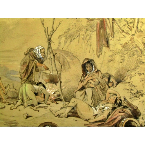 91 - Hablot Knight Browne 'Phiz' (1815-1882) - Gypsies, charcoal/conte, watercolour and bodycolour on pap... 