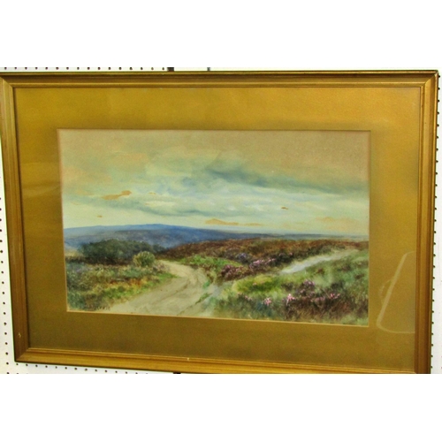 92 - Reginald Daniel Sherrin (1891-1971) - Moorland track with heather, possibly Dartmoor, watercolour an... 