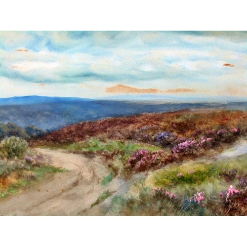 92 - Reginald Daniel Sherrin (1891-1971) - Moorland track with heather, possibly Dartmoor, watercolour an... 