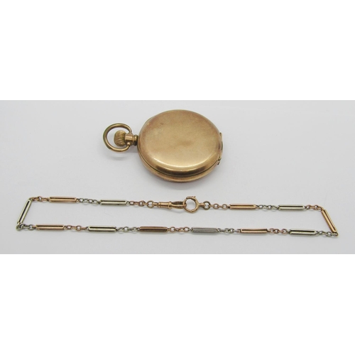 1362 - Antique 9ct bi-colour Albert chain, 10.8g, together with a Waltham gold plated pocket watch (2)