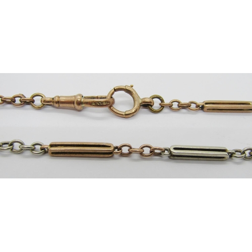 1362 - Antique 9ct bi-colour Albert chain, 10.8g, together with a Waltham gold plated pocket watch (2)