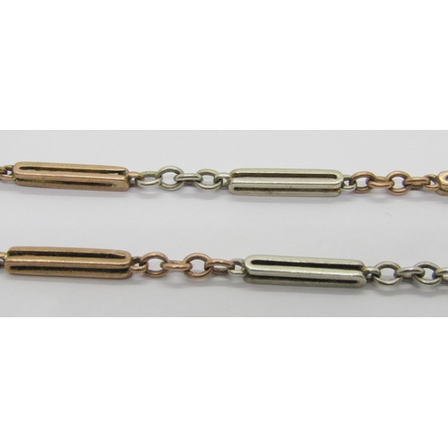 1362 - Antique 9ct bi-colour Albert chain, 10.8g, together with a Waltham gold plated pocket watch (2)