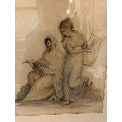 102 - Style of Angelica Kauffman - Two watercolours on paper of ladies in classical poses, c.1790-1810, 27... 