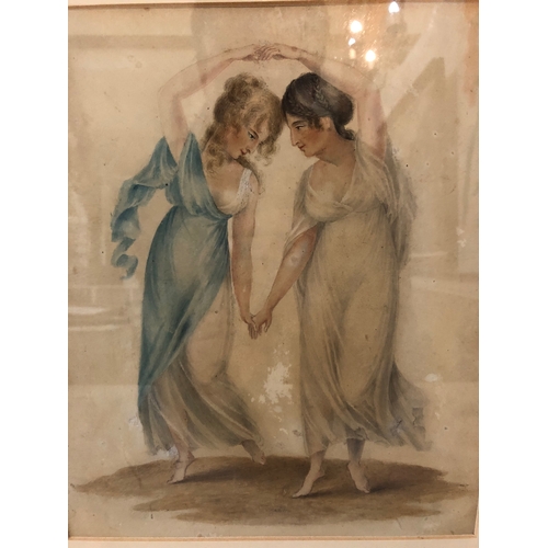 102 - Style of Angelica Kauffman - Two watercolours on paper of ladies in classical poses, c.1790-1810, 27... 