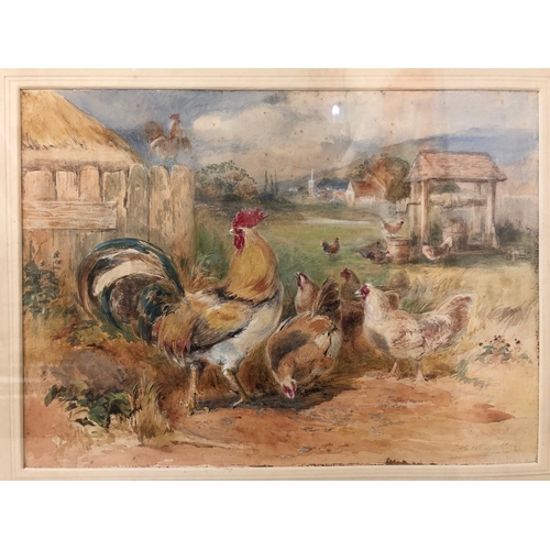 107 - Charles Henry Weigall (1794-1877) Rooster and Hens, watercolour and pencil on paper, signed in penci... 