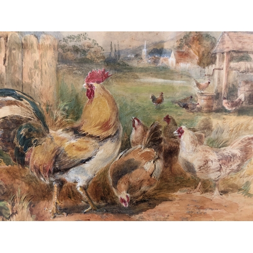 107 - Charles Henry Weigall (1794-1877) Rooster and Hens, watercolour and pencil on paper, signed in penci... 