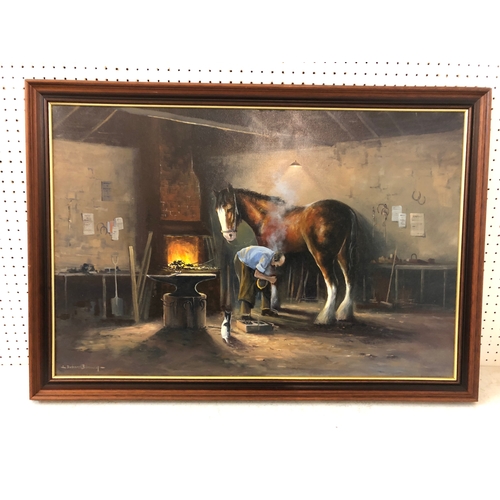 108 - Richard Blowey (b.1947) - The Farrier's Workshop, oil on canvas, signed lower left, together with or... 