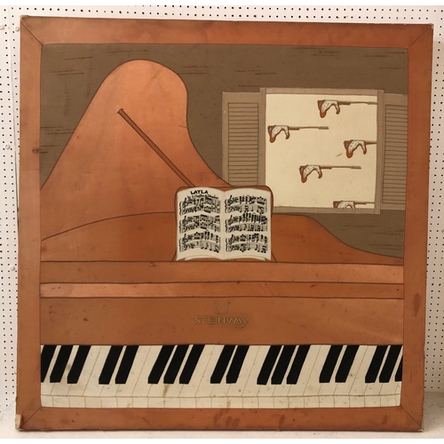 121 - Large 20th century silk embroidered artwork of a Steinway piano with the sheet music for Layla by Er... 