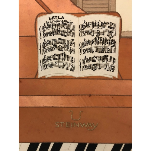 121 - Large 20th century silk embroidered artwork of a Steinway piano with the sheet music for Layla by Er... 