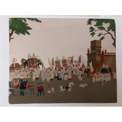 123 - Company painting c.1850, Indian ceremonial scene with figures and animals, gouache on mica, Company ... 