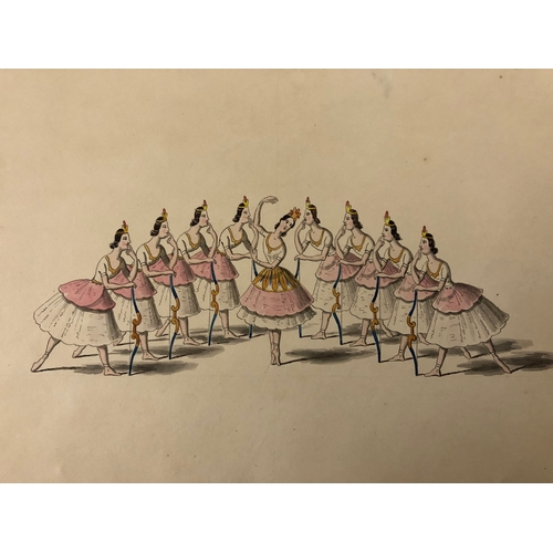 129 - Folio of thirteen ballet staging illustrations, ink and watercolour on paper, approx. 35 x 23 cm eac... 