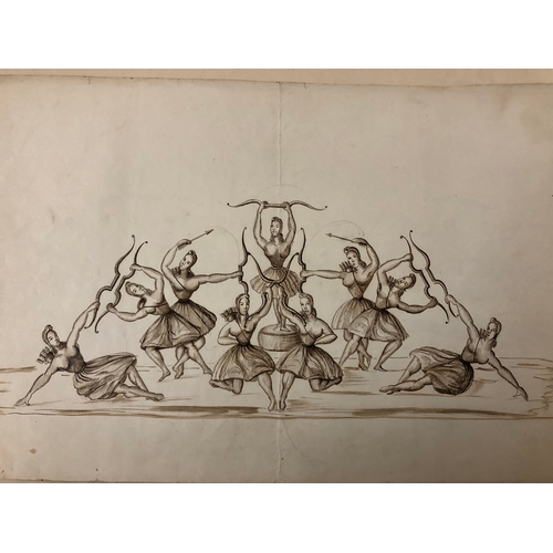 129 - Folio of thirteen ballet staging illustrations, ink and watercolour on paper, approx. 35 x 23 cm eac... 