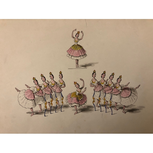 129 - Folio of thirteen ballet staging illustrations, ink and watercolour on paper, approx. 35 x 23 cm eac... 