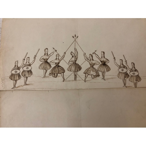 129 - Folio of thirteen ballet staging illustrations, ink and watercolour on paper, approx. 35 x 23 cm eac... 