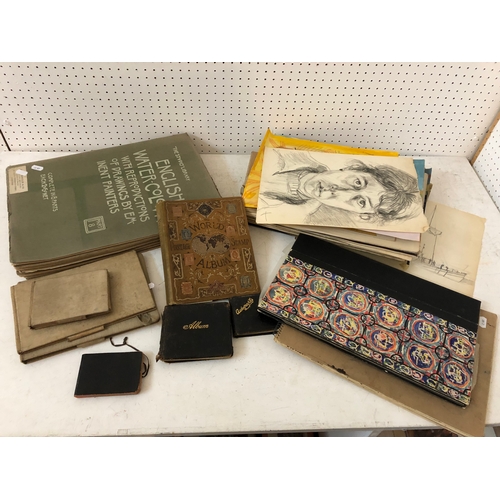 132 - Collection of sketchbooks, postage stamp album, and The Studio Library complete 8 part 'English Wate... 