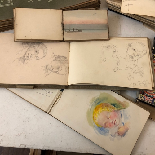 132 - Collection of sketchbooks, postage stamp album, and The Studio Library complete 8 part 'English Wate... 