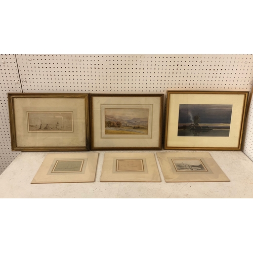 143 - Six drawings and paintings, to include: Benjamin Williams Leader (1831-1923) - three mounted, pencil... 