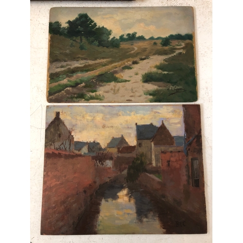 145 - Five works, to include: B. L. Coppens - Two unframed landscape studies, oil on board, both signed lo... 