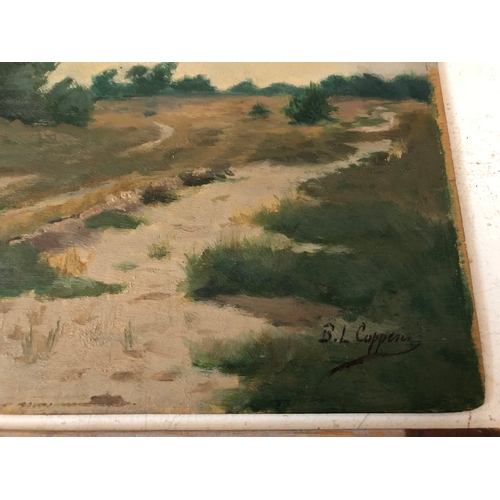 145 - Five works, to include: B. L. Coppens - Two unframed landscape studies, oil on board, both signed lo... 