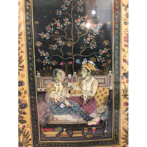 149 - Two Mughal miniature paintings of couples, one on gold flecked paper with highly decorative floral b... 