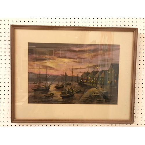 153 - Desmond Johnson (20th Century) Evening Harbour Scene, oil on canvas, 29 x 43 cm, mounted, framed and... 