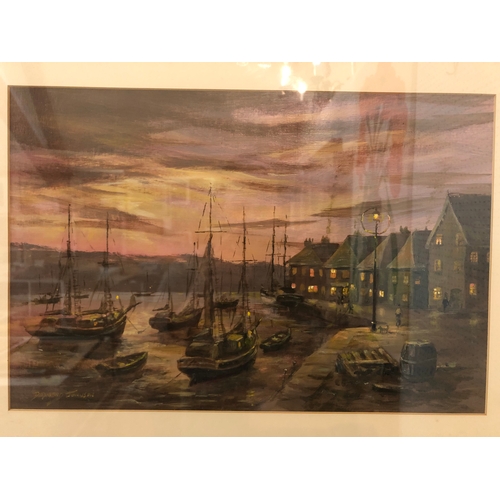 153 - Desmond Johnson (20th Century) Evening Harbour Scene, oil on canvas, 29 x 43 cm, mounted, framed and... 