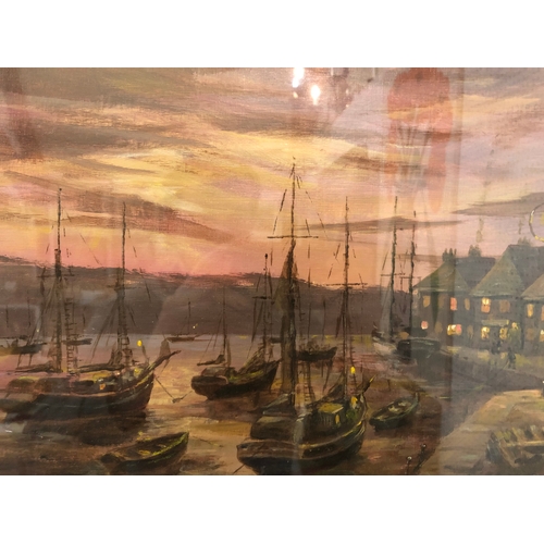 153 - Desmond Johnson (20th Century) Evening Harbour Scene, oil on canvas, 29 x 43 cm, mounted, framed and... 