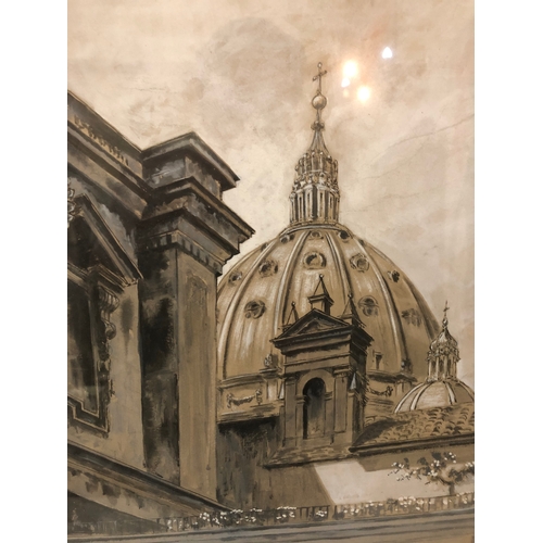 166 - Helen Madeleine Mckie (1889-1957) - Street view of Cathedral Dome, pen, ink and bodycolour on paper,... 