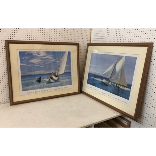 171 - After Edward Hopper (1882-1967) - Two framed prints of sailboats at sea, titled: 'Ground Sweel' 1939... 