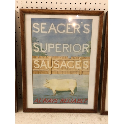 174 - Three 20th century hand-painted posters - 'Seager's Superior Sausages', Great Eastern Railway' and '... 