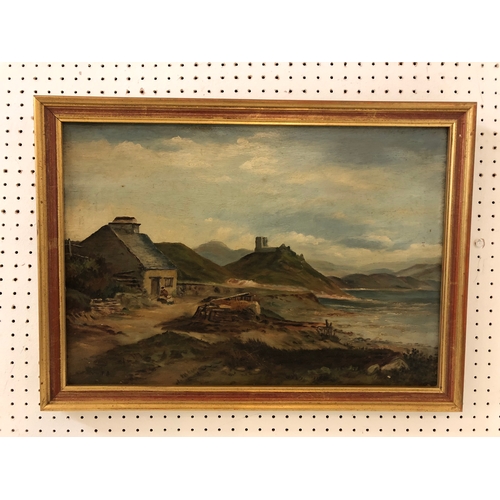 178 - T.B. (Early 20th Century) - Irish/Scottish Loch scene with houses and figures, oil on canvas, initia... 