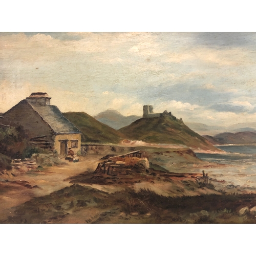 178 - T.B. (Early 20th Century) - Irish/Scottish Loch scene with houses and figures, oil on canvas, initia... 