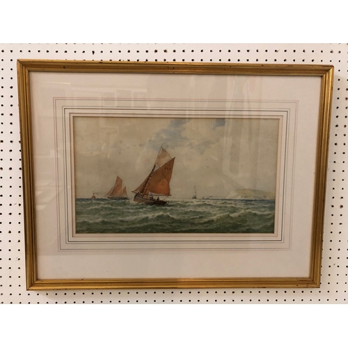 George Stanfield Walters (1838-1924) - 'Fishing Boats, South Foreland', watercolour on paper, signed lower left, with Sadler Street Gallery, Wells label attached and title inscribed verso, 24.5 x 42 cm, mounted, framed and glazed
