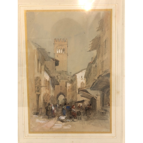 97 - Attributed to Clarkson Stanfield (1793 - 1867) - Street scene in Bologna, pencil, watercolour and bo... 