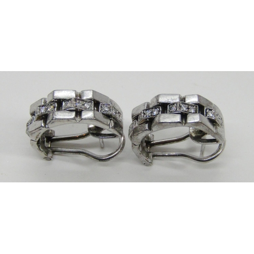 1381 - Chimento. A pair of 18ct white gold and diamond set earrings, each marked Chimento, 750 and *408 VI,... 