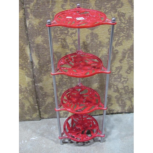 2132 - A good quality contemporary polished and painted steel four tier floor standing saucepan stand with ... 