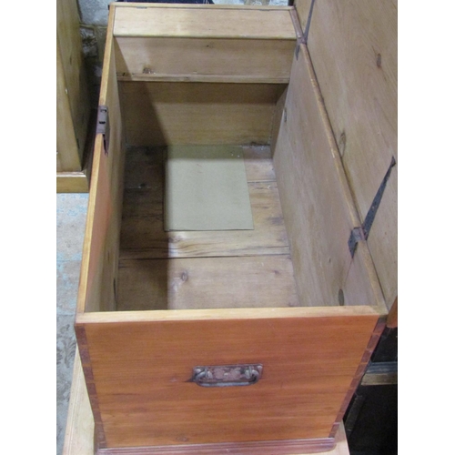 2204 - 19th century stripped pine chest with hinged lid and box to interior approx 1m long x 50cm wide x 48... 